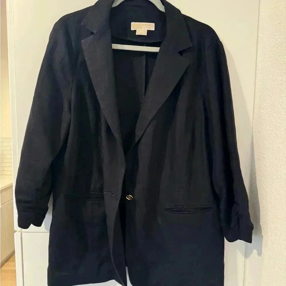 Michael Kors Linen Scrunch Sleeve Blazer